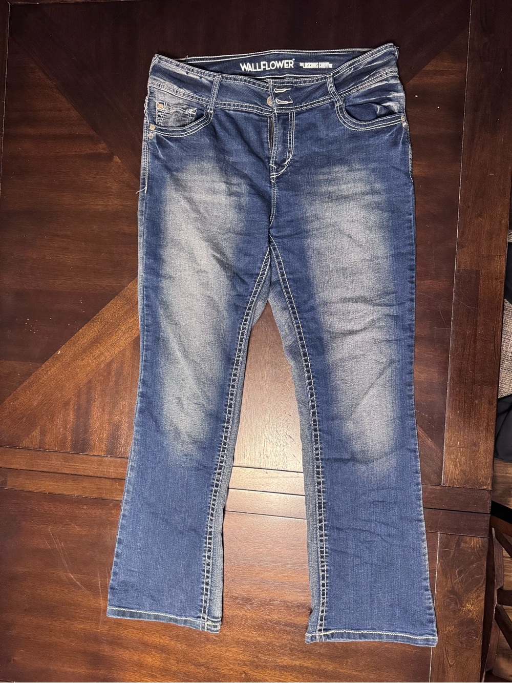 Wallflower Women's Blue Flare Jeans with Faded Wash